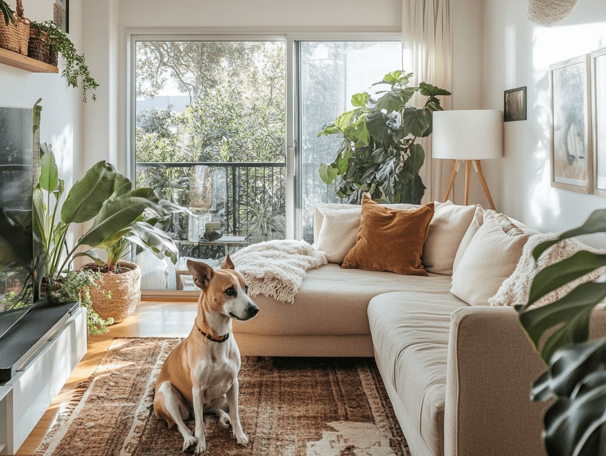 Relaxed dog in living room